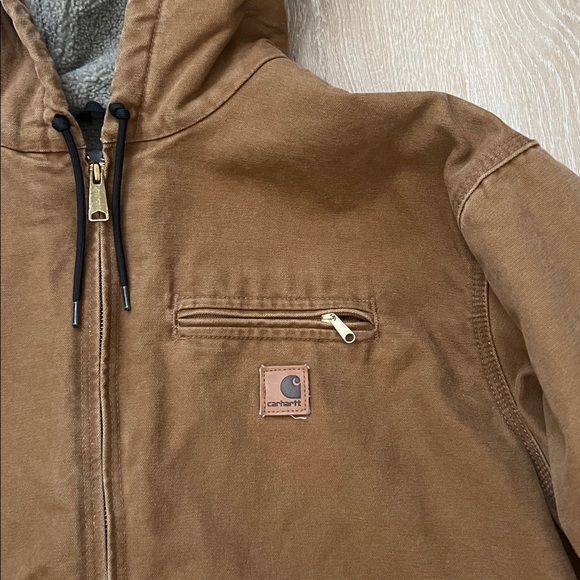 Carhartt Tan Sherpa lined hooded jacket 2XL - Picture 3 of 6
